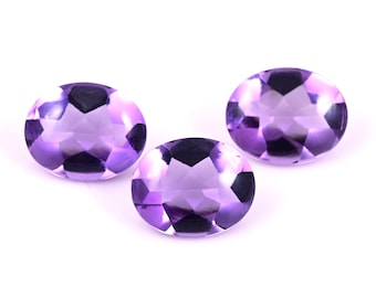 Natural Purple Amethyst Faceted Oval Loose Gemstones 3 Pcs: Healing Crystals 6.85 Cts 10X8X5mm