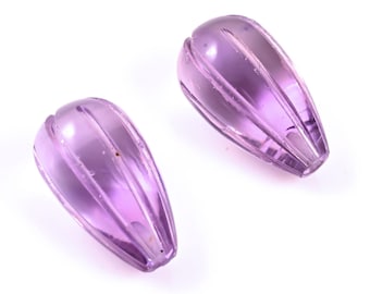 Natural Amethyst Carved Drops Loose Gemstone Earring Pair: Healing Crystals, 11.75 Cts 14x8mm