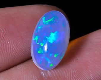 Natural White Ethiopian Opal Oval Shape Cabochon:  4 Ct Loose Gemstone Jewelry Making 15X9X7mm