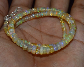 AAA White Ethiopian Opal Rondelle Beads Strand: 40 Ct Welo Fire Gemstone Necklace, 16"