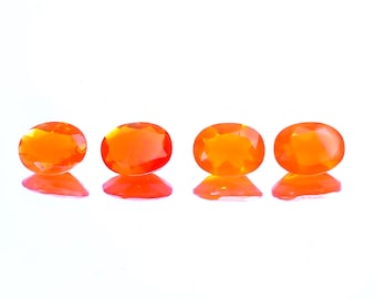 Natural Mexican Fire Opal Faceted Oval Loose Gemstones: Jewelry Making Lot 4Pc  3Ct 8X6X4mm