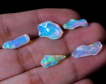 AAA White Ethiopian Opal Polished Rough: 5 Pcs Freeform Loose Gemstones, 11 Ct  15X6 18X7mm
