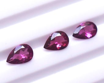 Natural Rhodolite Garnet Faceted Pear Cut Loose Gemstones 3Pcs Set: 1.77Ct, 7x5mm Jewelry Making
