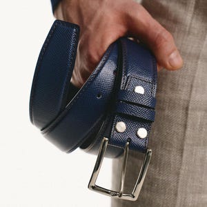 Blue Leather Belt for Men, Handmade Personalized Belt, Custom Genuine Leather, Classic Italian Leather Mens Belt, Gifts for Dad or Husband