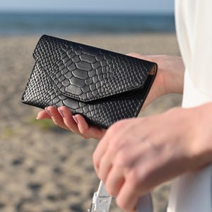 Cartera de noche de piel italiana - Cartera fina para mamá - Cartera minimalista para mujer