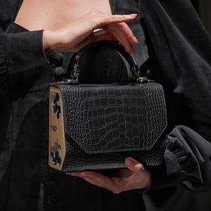 Black Croc Leather Bag – Fjord Middle Shoulder Tote – Structured Handmade Purse – Elegant Crocodile Crossbody – Gift for Her