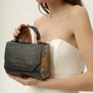 Croco Embossed Women Bag, Elegant Purse with Top Handle, Crocodile Cowhide Leather Handbag, Formal Crossbody Bag, Luxury Gift for Wife