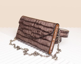 BROWN CROCO HANDBAG, Small Clutch Bag, Eco Friendly Bag, Handcrafted Bridesmaids Luxury Clutch Bag Gift For Wife, Designer Clutch