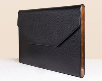BLACK MACBOOK CASE, Laptop Travel Case, Mac Book Air Case, Designer Laptop Case, American Walnut Insert With A Metal Logo Macbook Case