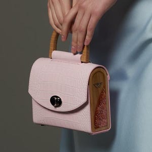 Italian Leather Bags for Woman, Pink Crocodile Embossed Leather Handbag, Croco Leather Purse, Designer Handbag or Cross Body Bag with Strap