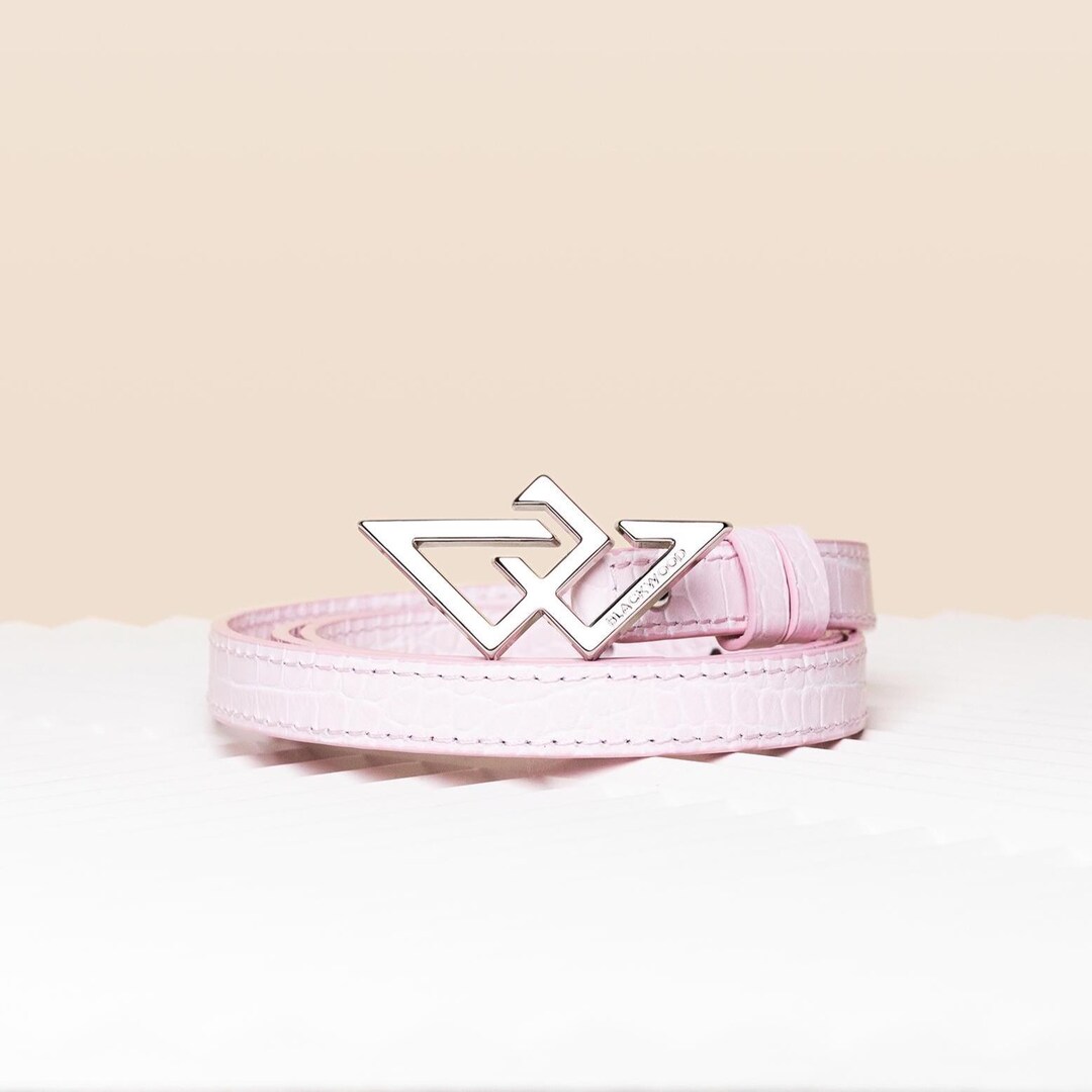 Personalized Pink Croco Embossed Leather Belt, Handmade  display picture 3