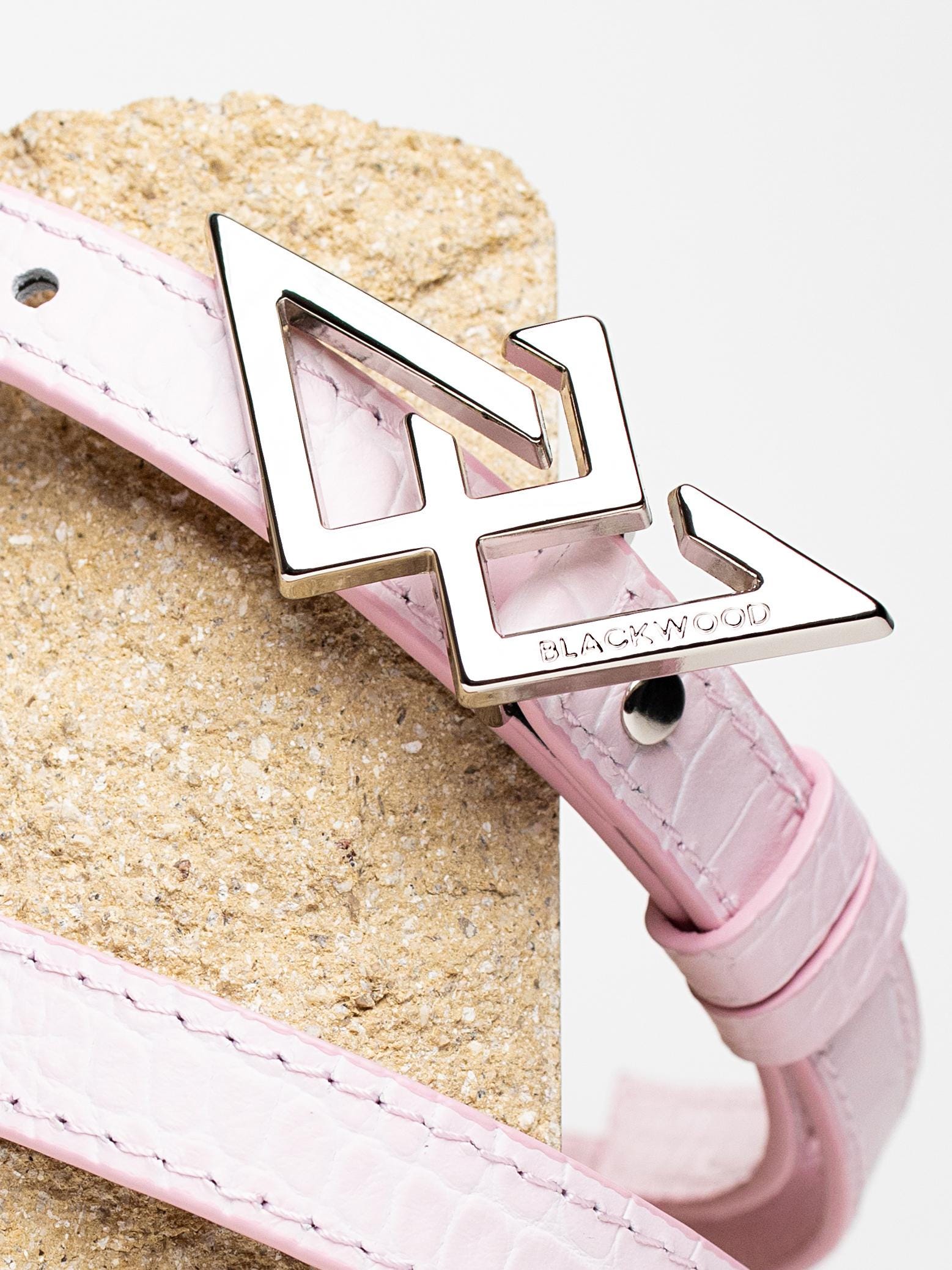 Personalized Pink Croco Embossed Leather Belt, Handmade 