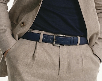 Cinturón de piel de Epsom reversible hecho a mano: Cinturón ajustable para hombre