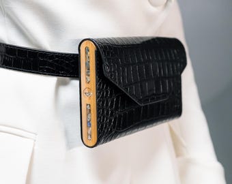 Embossed Crocodile Leather Clutch: Handmade Italian Leather Evening Bag