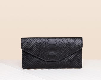 Cartera de piel de pitón para ella – Tarjetero compacto – Regalo para el Día de la Madre