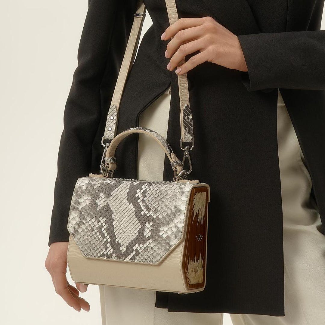 Python Leather Crossbody Bag: Handmade Designer Purse With Walnut ...
