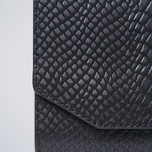 Shoulder Cross Body Purse/ Black Genuine Leather Designer Handbag/ Italian leather bag/ Top Handle Wooden Bag/ Unique Gift for Woman image 5