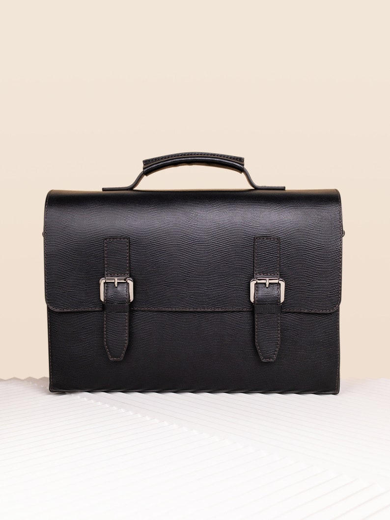 Black Leather Messenger Bag. Leather Briefcase. Men's Briefcase. Laptop Briefcase. Wooden Briefcase Men's. Gift for him. Business briefcase image 3