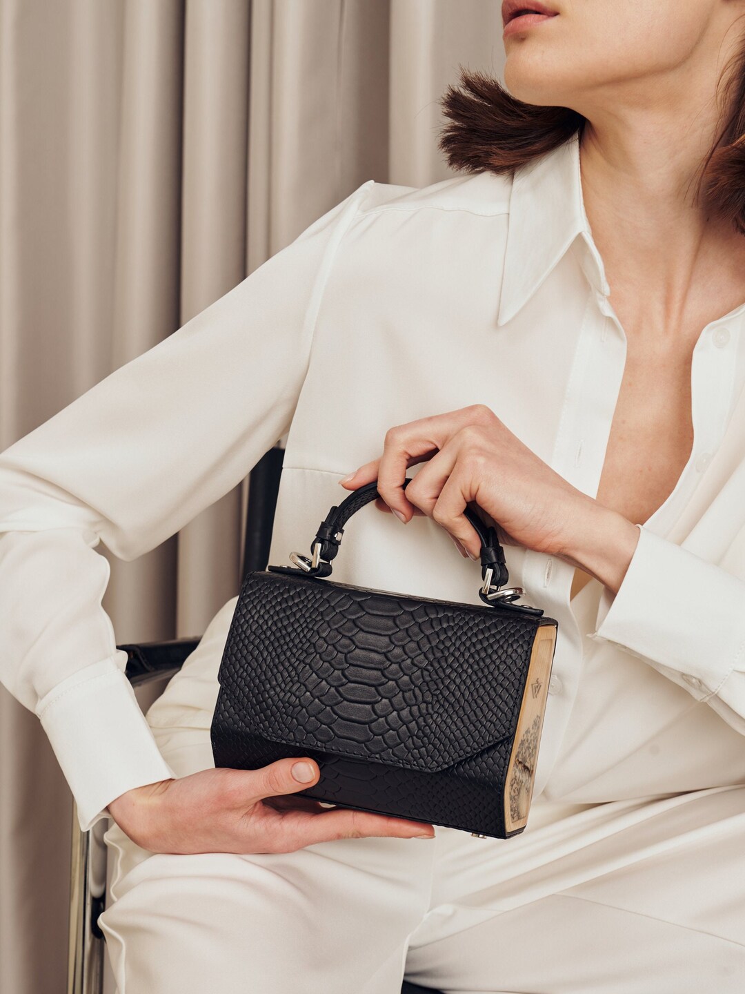 Leather Crossbody Bag with Charm