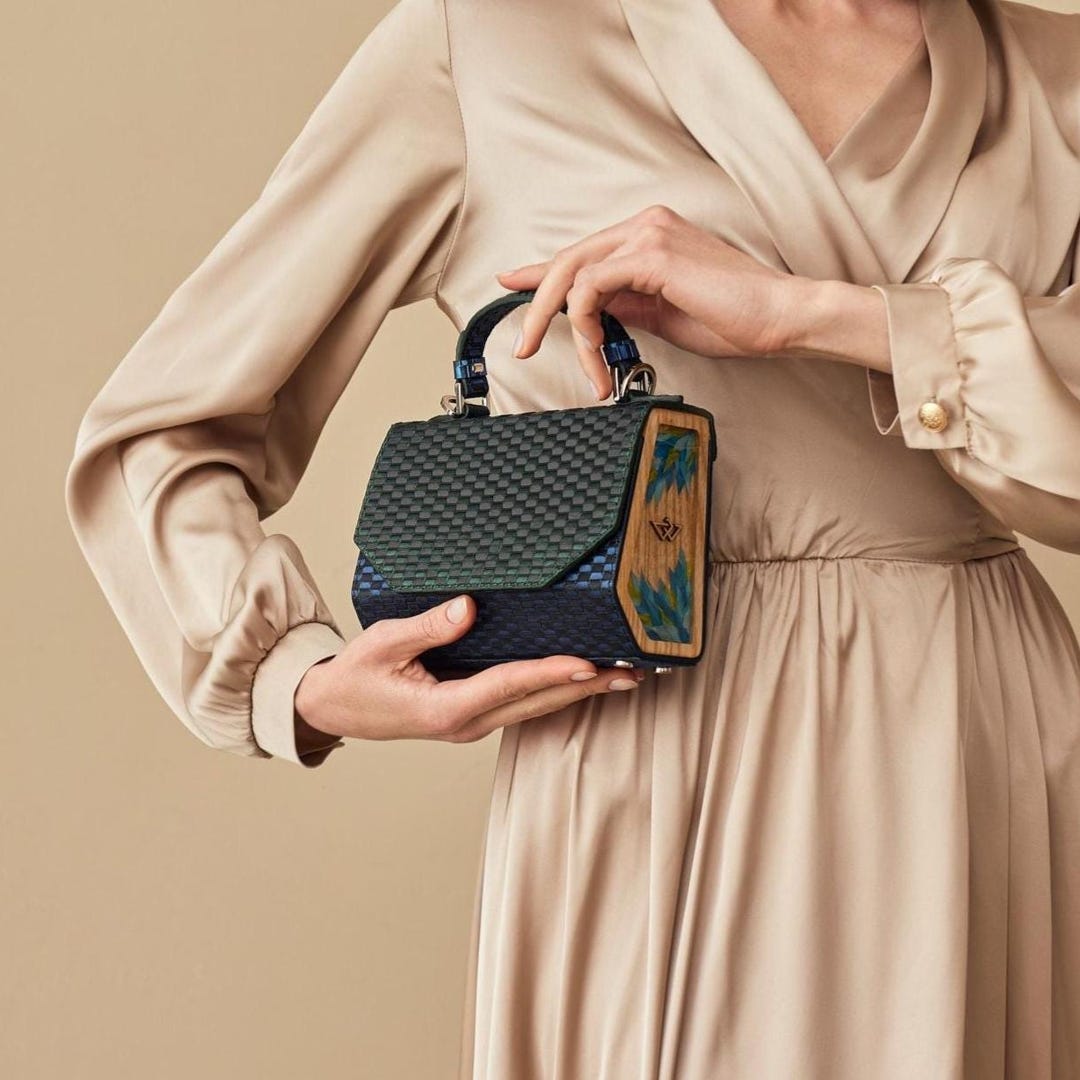 Handmade Leather Crossbody Bag: Italian Leather, Wood Floral