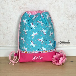 Eenhoorn sporttas / sporttas met naam / gepersonaliseerde stoffen tas / sporttas / rugzak voor kinderen / dagopvangtas