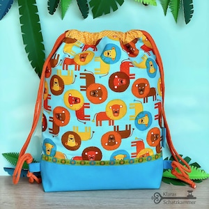 Lion gym bag / gym bag with name / personalized fabric bag for children&#39;s daycare / sports bag for a change of clothes / laundry bag