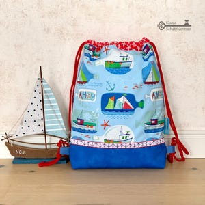 Gym bag with ships in a bottle / gym bag with name / personalized fabric bag for children / bag for changing clothes / laundry bag for daycare
