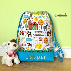 Farm animals gym bag / gym bag with name / personalized fabric bag / laundry bag for children / daycare bag for changing clothes