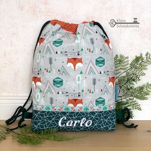 Gym bag be wild fox / gym bag with name / personalized fabric bag for children / bag for change of clothes / laundry bag