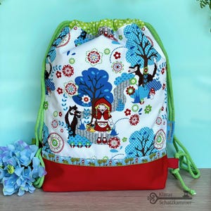 Roodkapje gymtas / gymtas met naam / gepersonaliseerde stoffen tas voor kinderen / draagtas voor de kleuterschool / bosdieren