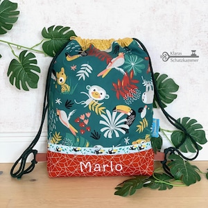 Turnbeutel Dschungeltiere / Turnbeutel mit Namen / personalisierter Stoffbeutel für Kinder / Wäschebeutel für Wechselsachen / grün