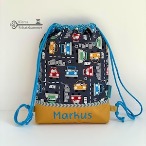Sporttas voertuigen / sporttas met naam / gepersonaliseerde stoffen tas / kleuterrugzak / sporttas voor kinderen