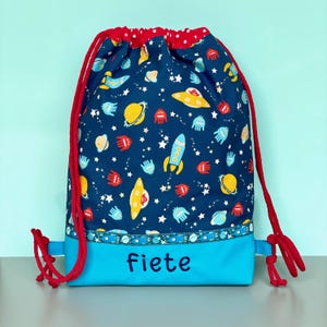 Turnbeutel Weltall / Turnbeutel mit Namen / personalisierter Stoffbeutel für Kinder / Rucksack / Sportbeutel / Wäschebeutel für Kita