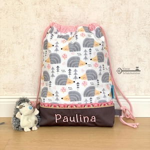 Egel sporttas / sporttas met naam / gepersonaliseerde stoffen tas voor kinderen / rugzak voor de kinderopvang / kleuterschool tas voor het verschonen van kleding