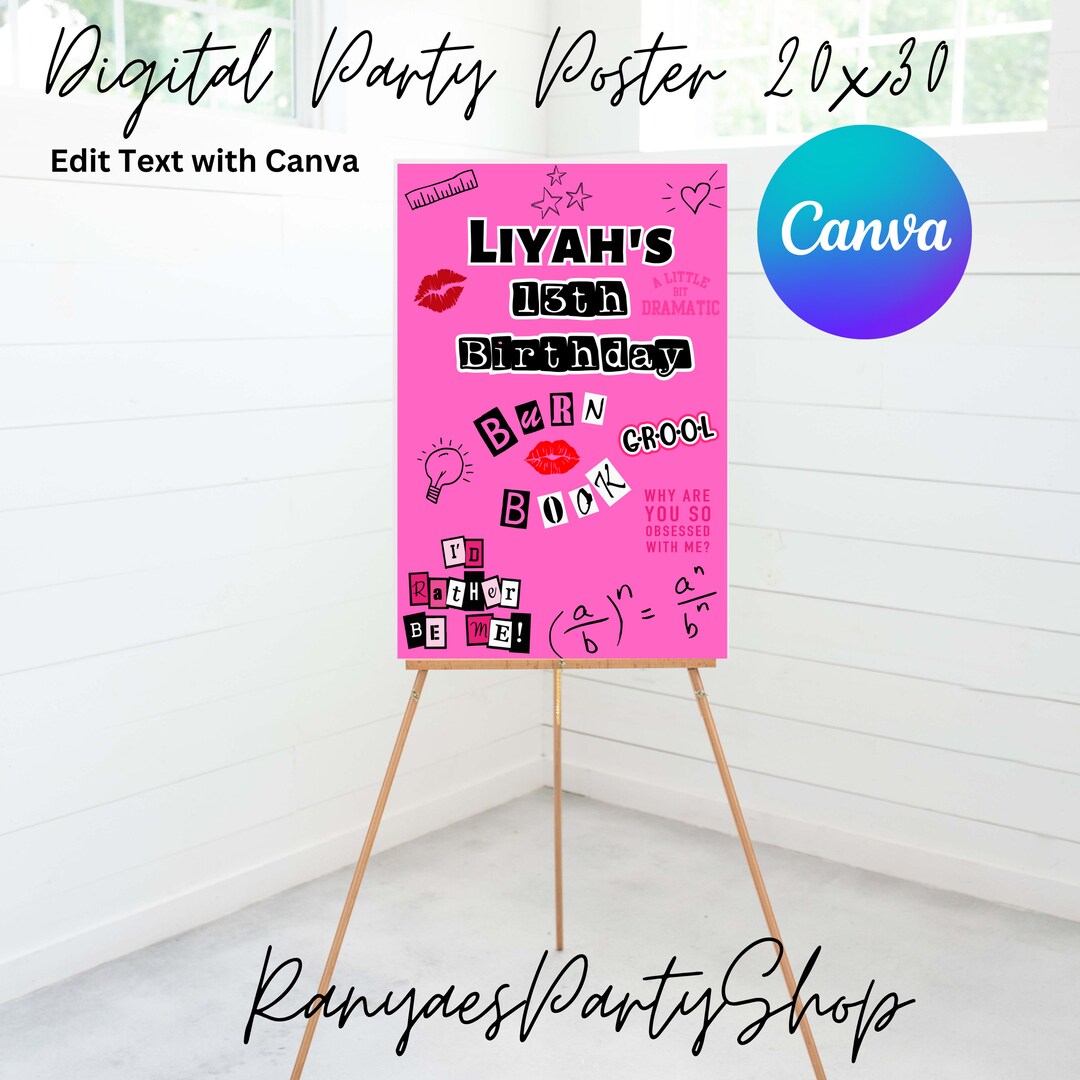 20x30 Mean Girls Party Poster Edit Text With Canva You Etsy