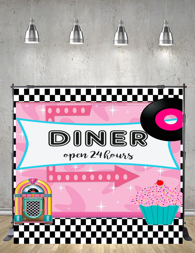 Diner Backdrop Sock Hop Banner Birthday Party Decor Baby Etsy