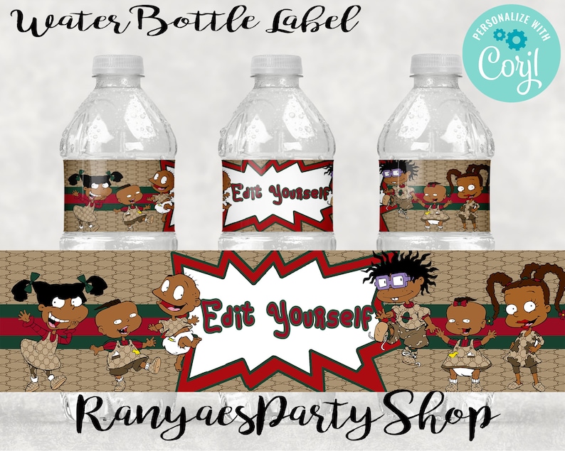 Rugrats Party Supplies Rugrats Birthday Favors Digital File Only EDIT YOURSELF African American Rugrats Water Bottle Label