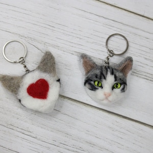 Llavero de gato de fieltro con retrato de mascota personalizado, retrato de gato en miniatura, retrato de gato conmemorativo, réplica de gatito de mascota