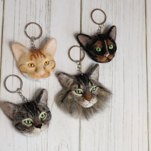 Custom pet portrait felted cat, keychain cat personalized pet, pet portrait cat memorial, miniature cat portrait, pet replica kitten