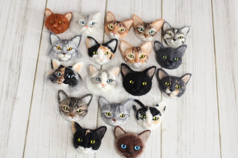 Broche de gato, retrato de mascota personalizado de gato, gato de fieltro con aguja, retrato de gato, gato de fieltro, decoración imagen 9