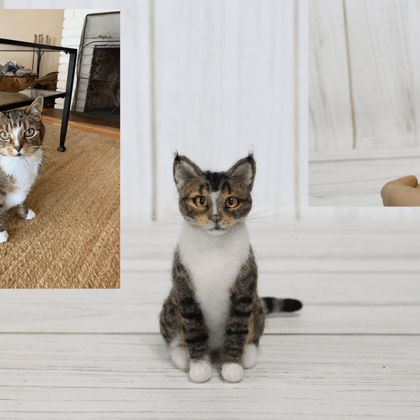 Scultura di gatto in feltro personalizzata da foto, ritratto di gatto in feltro di lana, replica realistica di gatto, ricordo per la perdita di un animale domestico, regalo commemorativo personalizzato per gatti