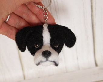 Custom pet portrait felted dog Keychain, Felted dog portrait memorial, portrait felted dog , keychain needle felted dog