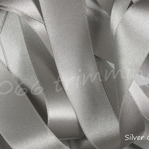 Silver Grey 18 Berisfords Double Satin Ribbon  3mm 7mm 10mm 15mm 25mm 35mm 50mm 70mm Short Lengths and Full Reels Free P&P