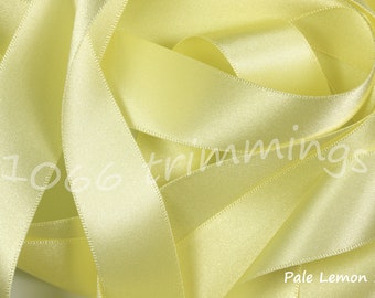 Pale Lemon 14 Berisfords Double SatinBand 3mm 7mm 10mm 15mm 25mm 35mm 50mm 70mm Kurze Längen und Volle Rollen Frei P&P