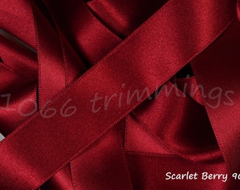 Scarlet Berry 908 Berisfords Double Satin Ribbon  3mm 7mm 10mm 15mm 25mm 35mm 50mm 70mm Short Lengths and Full Reels Free P&P