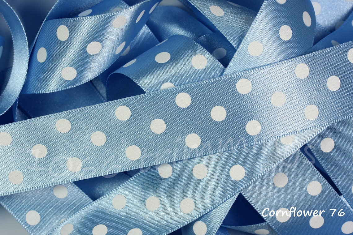 Cornflower Blue Polka Dot Satin Ribbon Berisfords Widths 15mm Etsy