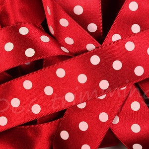 Red Polka Dot Satin Ribbon Berisfords Width 15mm & 25mm Various Lengths