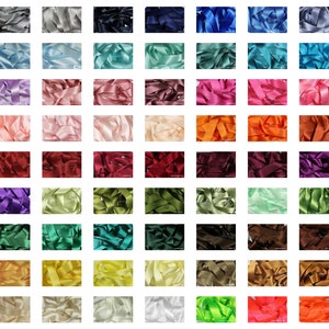 May include: A collection of 48 spools of satin ribbon in various colors, including black, white, red, blue, green, yellow, orange, purple, pink, and brown.