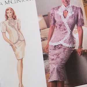 Two Piece Dress Sewing Patterns for Womens Formal Skirt and Tops Set, Vintage 90s Jessica McClintock Simplicity 9338 Size 6 8 10 Uncut