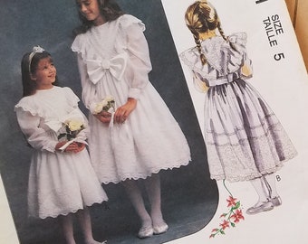 Girls Ruffle Dress Sewing Patterns for Flower Girl Dress With Bow and Ruffles, McCalls 5251 Kids Size 5 Uncut